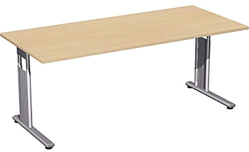 Gera Möbel C Fuß Flex Schreibtisch höhenverstellbar, Holzdekor, buche/Silber, 180 x 80 x 72 cm