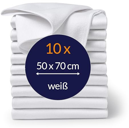 culiclean Ultra Mikrofaser Küchentuch Geschirrtuch Trockentuch 50x70 cm, weiß, 10 Stück, Profipack, Waschbar, Saugfähig, Aufhänger - Polieren, Haushalt, Küche, Auto, Gastronomie Top Qualität
