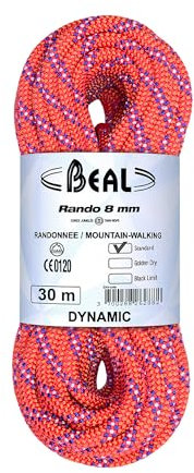 Beal Rando 8mm 30m Orange - Robustes vielseitiges Touren Zwillingsseil, 30m, Größe 30 m - Farbe Orange