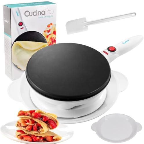 CucinaPro Cordless Crepe Maker- Mothers Day Breakfast Essential w Recipe Guide, Non-Stick Dipping Plate, Electric Base, Batter Spatula- Portable Hot Plate Compact Baker, Morning Dessert Gift for Her