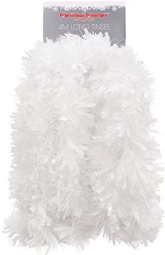 4m Fornido/Fino Oropel - Decoraciones para árboles de Navidad (Blanco)