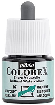 Pébéo - Encre Colorex 45 ML Bleu d'Orient - Colorex Encre Aquarelle Pébéo - Encre bleu Rendu Velouté - Encre Dessin Multi-outil Tous Supports - 45 ML - Bleu d'Orient