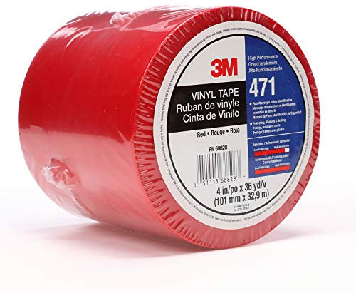 3M Ruban adhésif en vinyle 471, 10,2 cm x 36 m, rouge, 1 rouleau, alternative à la peinture pour le marquage au sol, la distanciation sociale, le code couleur, le marquage de sécurité