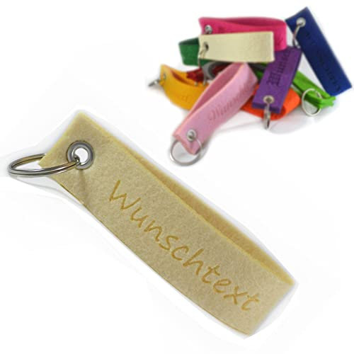 polar-effekt Schlüsselband Anhänger mit Gravur aus Filz - Schlüsselanhänger Personalisierte Geschenkidee zum Geburtstag - Individuelle Geschenk Schmuck - Farbe creme