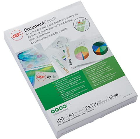 GBC Laminierfolien A4 175 mic, Robuste Laminiertaschen im 100er Pack, Glänzend, Transparent, Ideal für Büro & Schule, 3200724