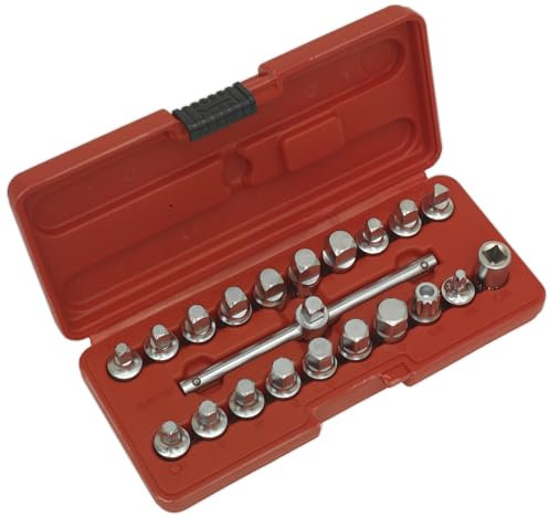 Sealey Ak6586 Oil Drain Plug Key Set 19Pc 3/8Sq Drive