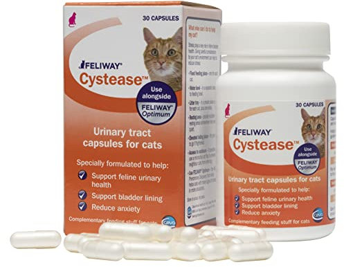 Feliway Cystease 30 Capsule Pack, 30 Feliway Cystease Capsules For Cats Urinary Tract Infection Treatment, Cat Supplements To Help Stress Related Bladder Issues And Reduce Cat Anxiety In Your Pet