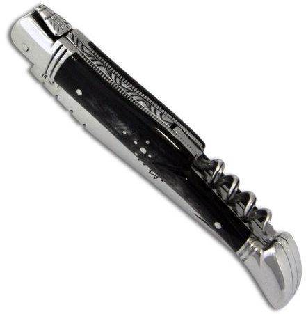 Laguiole Actiforge - Couteau Laguiole -Manche en corne noire avec tire-bouchon et mitres en inox