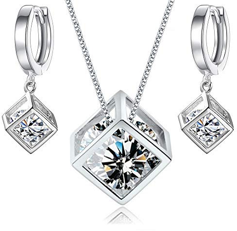 Crystalline Azuria Weiß Zirkonia Kristalle Würfel Schmuck-Set Halskette Anhänger 45 cm Ohrhänger 18 kt Weiß Vergoldet