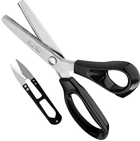 Handi Stitch Zahnschere mit Schneider, 23 cm lang, Zick-Zack-Nähschere, schwarzer Griff, 3 mm, Edelstahl für Schneider, Papier