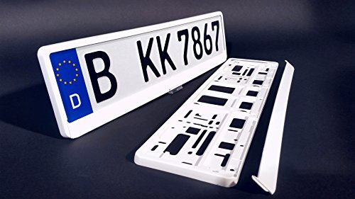 2 Kennzeichenhalter Weiss Weiß Glanz Hochglanz Lackiert Nummernschildhalter Kennzeichenhalterung weiß mit Montageanleitung , 4 Befestigungsschrauben und eine neue KFZ Schein Schutzhülle.TOP ANGEBOT !