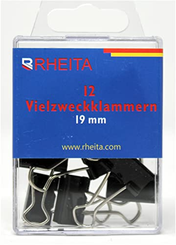 Rheita 1031-7 Foldback-Klammern 19 mm, schwarz, 12 Stück in Klarsichtbox,schwarz