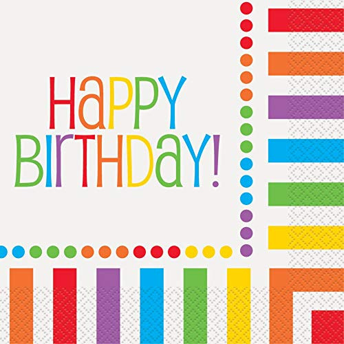Unique Party 47112 - Rainbow Party Happy Birthday Paper Napkins, Pack of 16