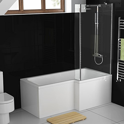 1500 mm Right Hand L-Shaped Modern Shower Bath with Glass Shower Screen + Panel