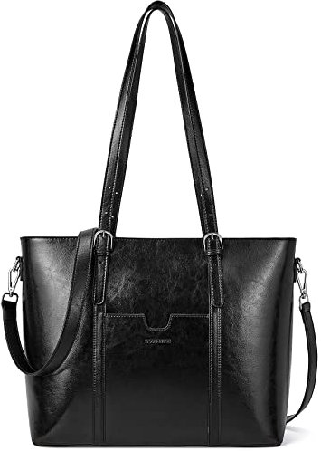BOSTANTEN Damen Ledertaschen Schultertasche Frauen Designer Handtasche 14 15.6 Zoll Laptoptasche Tote Bag Schwarz