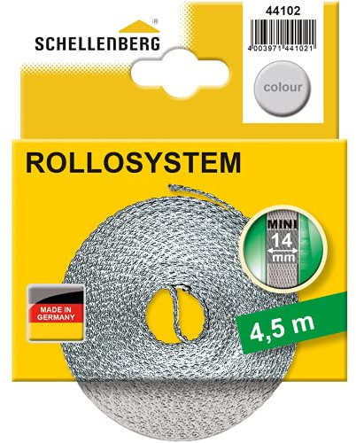 Schellenberg 44102 Cinta de persiana para ventanas y puertas color gris, 14 mm x 4,5 m