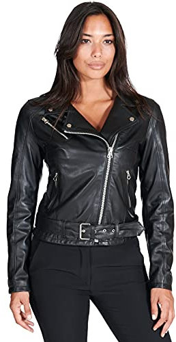 D'Arienzo Chiodo in Pelle Donna Nero Giacca Giubbotto Moto Vera Pelle Made in Italy CHIODO Nero/M