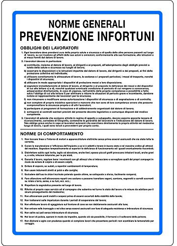Cartello in polionda Norme generali prevenzione infortuni 60x40 cm