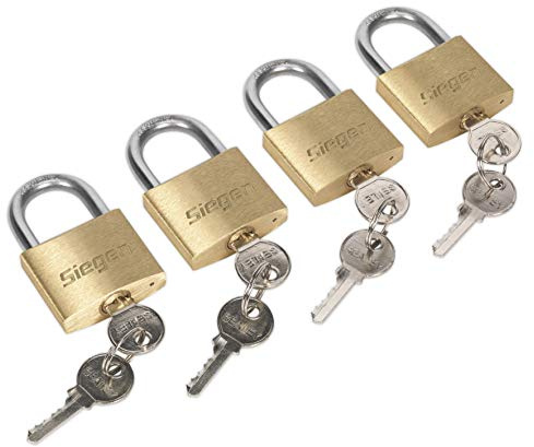 Sealey S0992 Key Alike Brass Body Padlock with Brass Cylinder, 40mm, Gold, Pack of 4