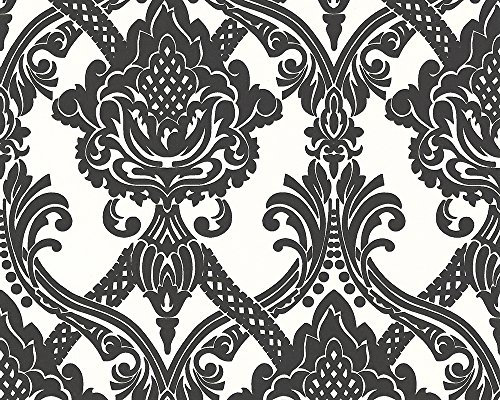 Livingwalls 911014211 554949 Vliestapete Flock Trend Neo Barock schwarz weiß