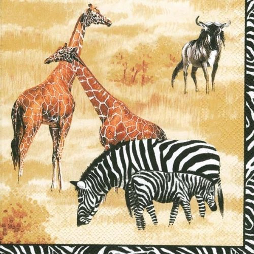 IHR African Animal Leopard Zebra Giraffe Print napkins 20 - Wildlife Cream