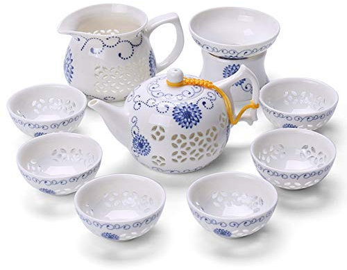 Gong Fu Teeservice aus Keramik, traditionelle chinesische Zeremonie mit Teesieb, Gong Dao Bei, Teefilter und 6 Teetassen G-F-C-S3 (Sonnenblüte)