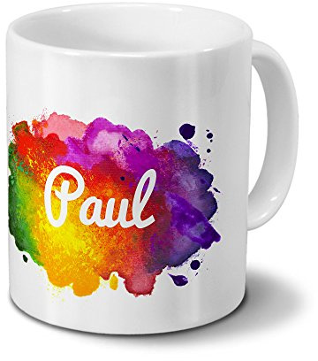 digital print Tasse mit Namen Paul - Motiv Color Paint - Namenstasse, Kaffeebecher, Mug, Becher, Kaffeetasse - Farbe Weiß