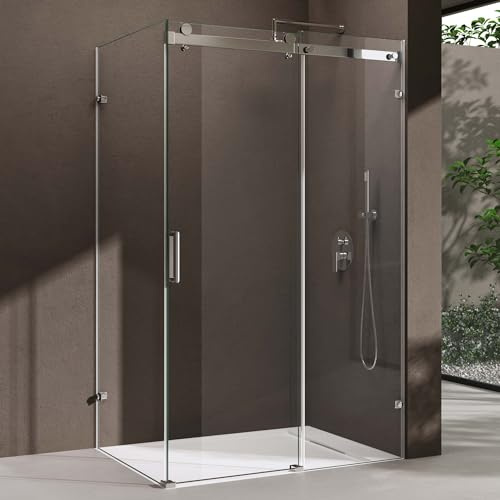 doporro Duschkabine Schiebetür Dusche Eckdusche 100x120x195cm Duschabtrennung mit Schiebetür inkl. Duschtasse ESG-Sicherheitsglas Klarglas 4-Punktbefestigung inkl. Nano-Beschichtung Ravenna17-2