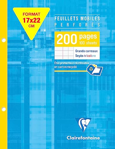Clairefontaine 1351C - Packung mit 100 Blatt Ringbucheinlagen 17x22 cm, französische Lineatur, 90g, Weiß, 1 Pack