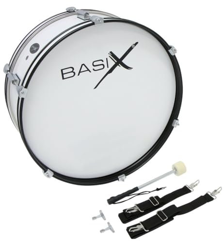 GEWA Junior Marching Bassdrum, Tamburo da marcia 22 x 7, Fusto in legno bianco, incl. Cinghia di trasporto e battente