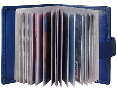 STARHIDE Minimalist Slim Cardholder for Men Women, Small RFID Blocking Credit Card Holder, 24 Card Slots Wallet, Removable Plastic Case, Double Button Closure (Blue)