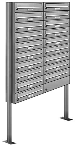 AL Briefkastensysteme 19er V2A Edelstahl Stand Briefkasten rostfrei als 19 Fach Briefkastenanlage Freistehend DIN A4 in Postkasten Design modern