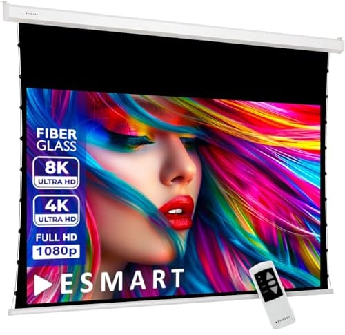 ESMART Professional TATENSO Tensionleinwand Gesamtbr. 372 cm, Tuch: Grau | Bildfläche 332 × 187 cm, Format 16:9, graues Kontrasttuch für Räume mit Umgebungslicht, inklusive Fernbedienung