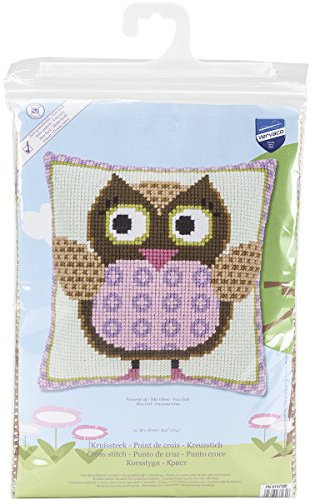 VERVACO Kreuzstich Stickpackungen Kissen Stickerei Set Anfänger Vorgedruckt Frau Eule DIY Set Kreativ Set Für Erwachsene Dekoratives Kissen ca. 40 x 40 cm Bastelset Handwerker Haus Dekoration