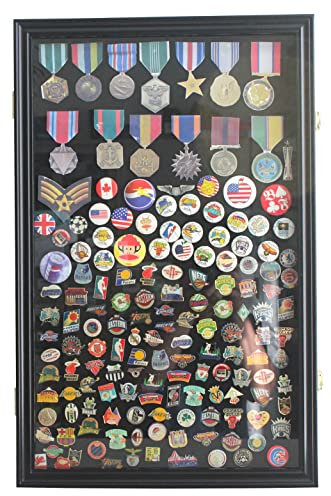 Große Pin-Vitrine, Schattenbox, Flagge, Vitrine, mit Glastür, schwarz, PC04-BL DisplayGifts