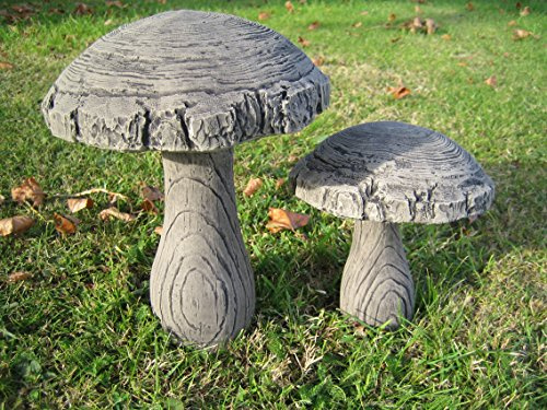 Stone Garden Mushroom Ornaments, Set of 2, Large 27cm & Small 18cm,