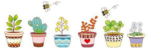 Winhappyhome Pot Fleurs Stickers Muraux pour Coucher Salon Canap¨¦ TV Escaliers Toile Amovibles D¨¦Coration Stickers