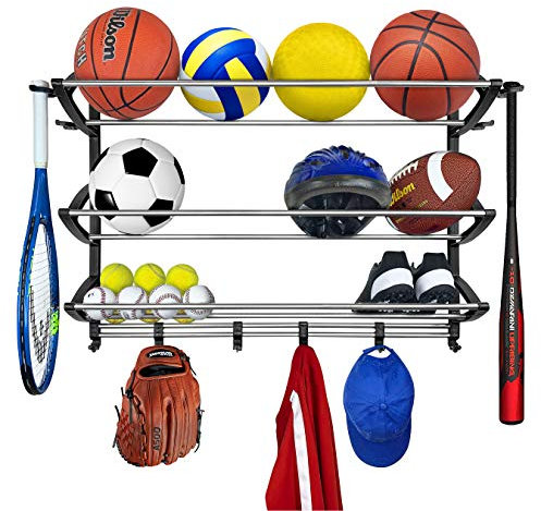 LYNK® Garage Sports Equipment Organizer - Wall Mount Ball Rack - Sports Equipment Storage - Ball Storage for Garage - Garage Toy Storage - Easy to Install Sports Storage Organizer for Garage - Black