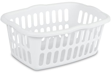 Sterilite 12-Pack Rectangular Laundry Basket, Plastic Clothes Hamper, 1.5 Bushel, White - Dirty Clothing Storage Organizer with Handles for Bedroom, Bathroom, and Closet