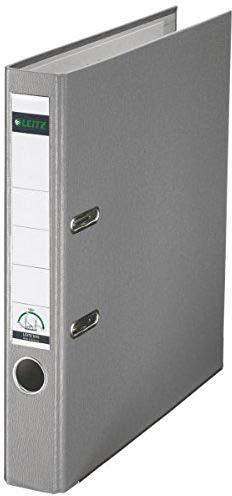 Leitz Plastic Lever Arch File, 90 Percent Recycled Card, 30 Percent Pre-consumer Recycled Plastic, With Thumbhole and Rado Rings, 50mm Spine 350 Sheet Capacity, Grey, 10151085