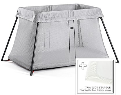 BabyBjörn Travel Crib Light Bundle Pack - Silver and Fitted Sheet by BabyBjörn