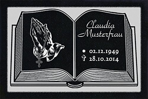 LaserArt24 Granit Grabstein, Grabplatte oder Grabschmuck mit dem Motiv Buch-g02 und Ihrem Text/Daten
