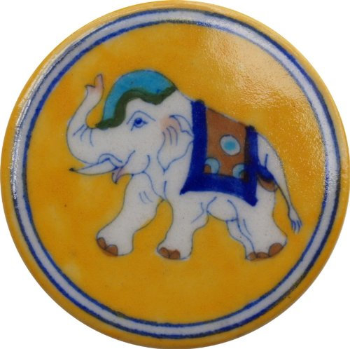 GURU SHOP Runder Handbemalter Keramikuntersetzer für Gläser - Motiv 4, Gelb, 1x8,5x8,5 cm, Untersetzer, Tabletts