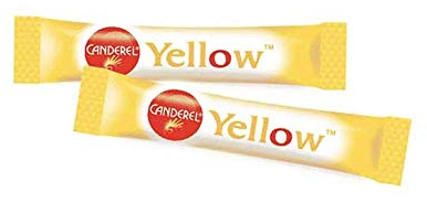 Canderel Yellow Sweetener Sticks | Encourages hygienic portion control for hot drinks machines, cafes, and room service; single-serving format reduces waste.