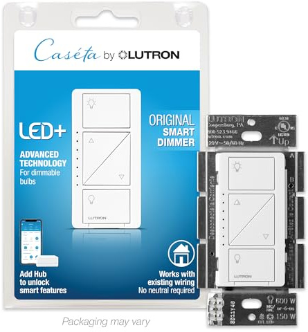 Lutron Caseta Smart Dimmer Switch (Smart Hub Required), No Neutral Required
