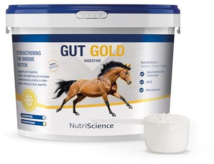 NutriScience Gut Gold Digestive Supplement for Horses – Pre & Probiotic with Saccharomyces Cerevisiae, MOS & Beta-Glucans for Gut Health & Digestion Support - Improves Equine Immune Support - 750g