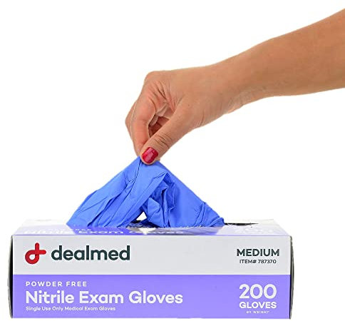 Disposable Nitrile Exam Powder Free Gloves, 200 Count, Size Medium by dealmed