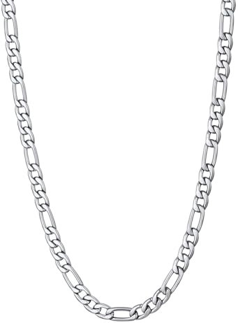 U7 Silver Chain Necklace Stainless Steel Figaro Link Mens Necklaces Long Chain Necklaces Jewellery 26inch