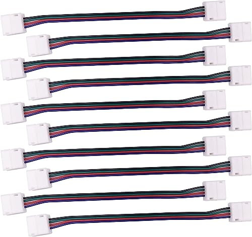 LitaElek 10pcs Câble Connecteur pour Bande LED RGB 5050 étanche, LED Strip Connector 4 pin 10mm Connecteur d'angle Ruban LED Connecteur Rapide LED Stripe Connecteur 4 broches Cavalier LED, 17cm long