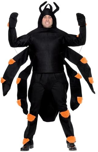 Halloween! Smiffys Kostüm Spinne, mit Oberteil, Kapuze, Hinterleib, Knieund Knöchelpolstern